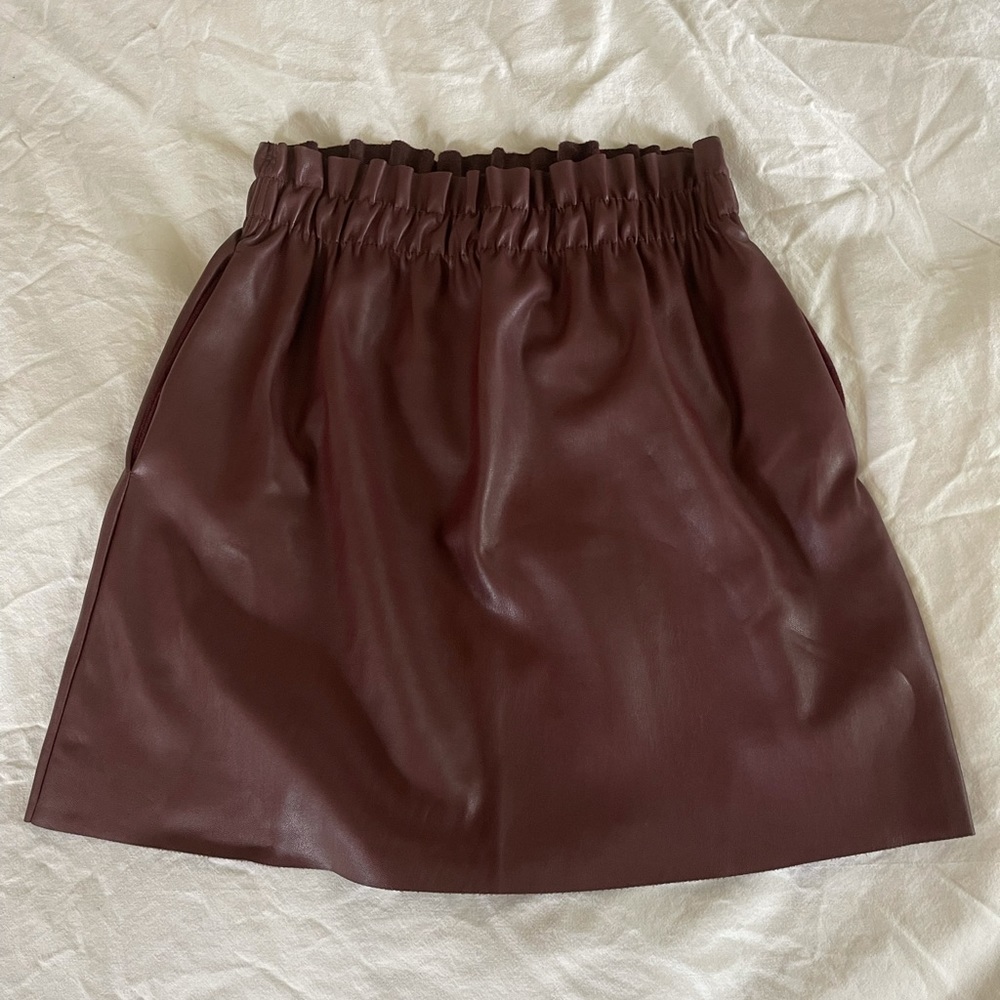 Maroon leather Zara skirt - S